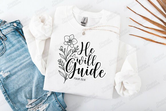 He Will Guide Psalm 32 Verse Design for T-Shirt Graphics
