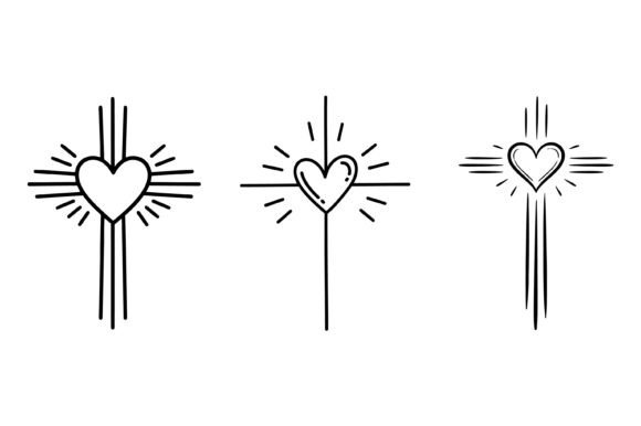 Sacred Heart Cross Line Symbols: Graphics & T-Shirt Designs